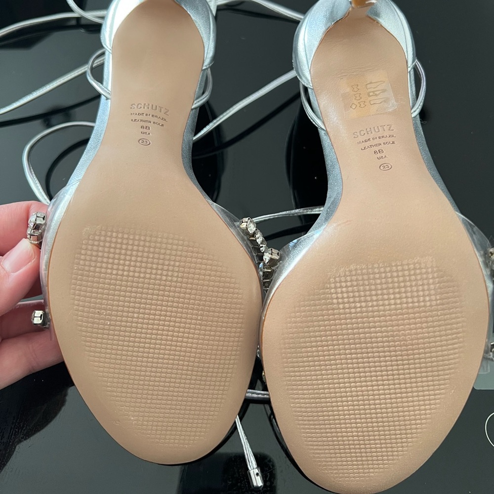 Schutz Silver Lace Up Diamond Heels - Picture 3 of 3